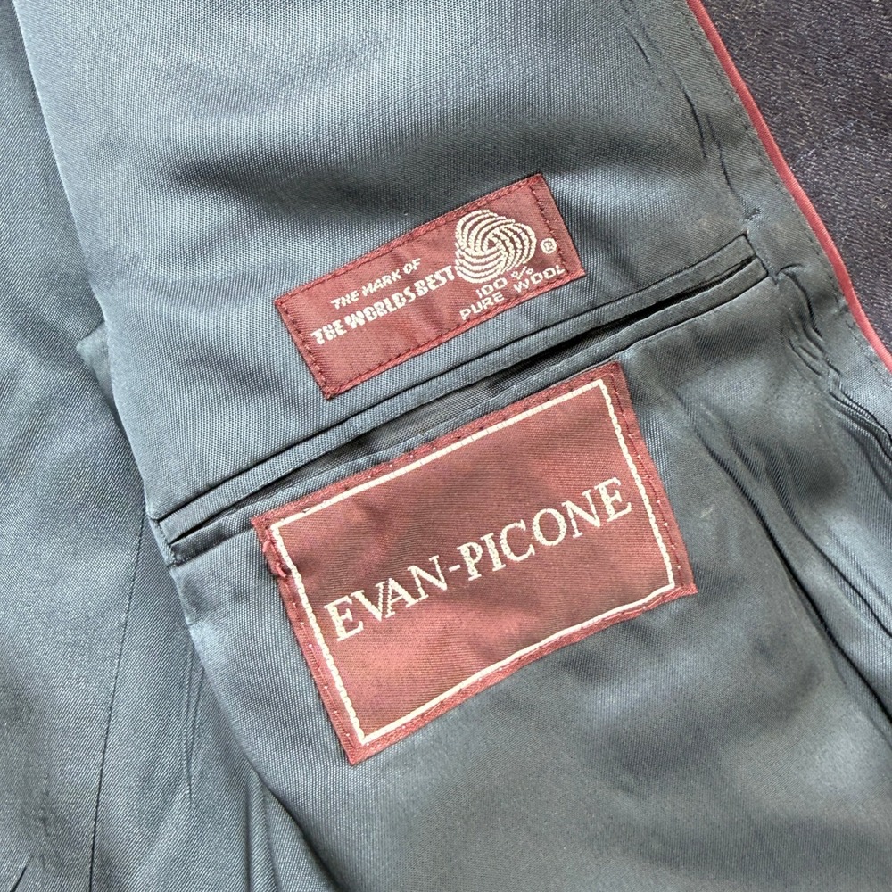 Evan-Picone Suit Mens 44L Navy Blue Pinstripe Wool 2-Piece Blazer Trousers USA - Picture 3 of 16